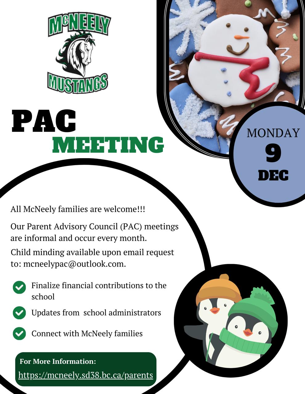 PAC Meeting December 9 at 7:00pm